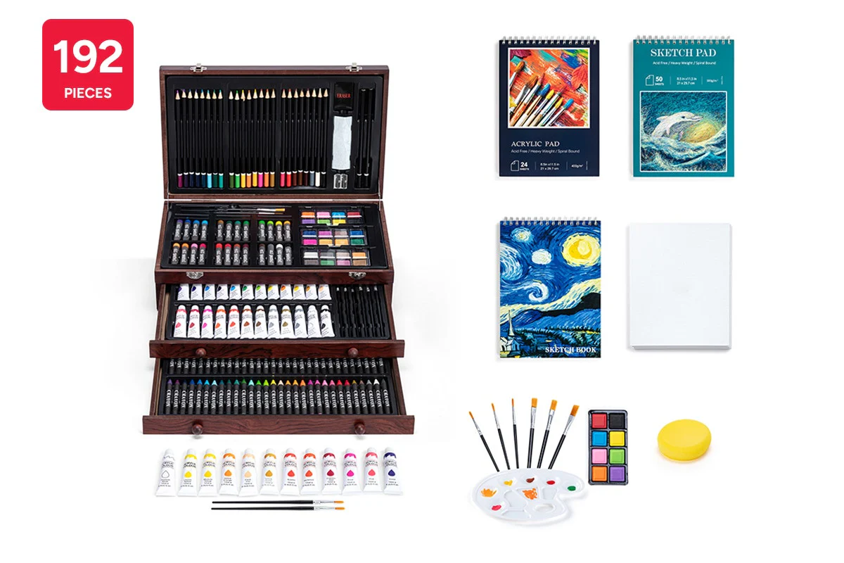 192 Piece Deluxe Art Set with Wooden Case and Drawers