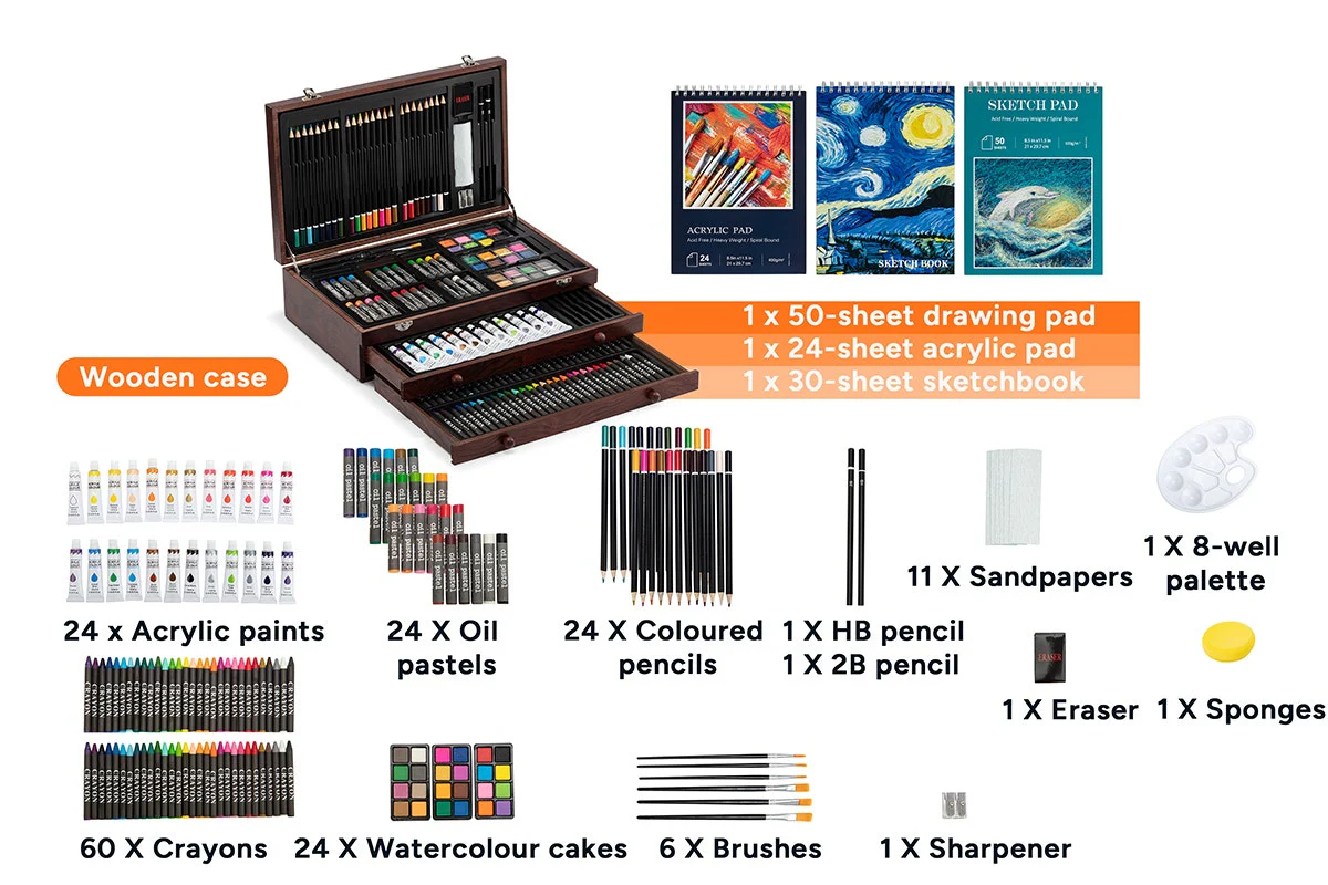 192 Piece Deluxe Art Set with Wooden Case and Drawers - Image 7