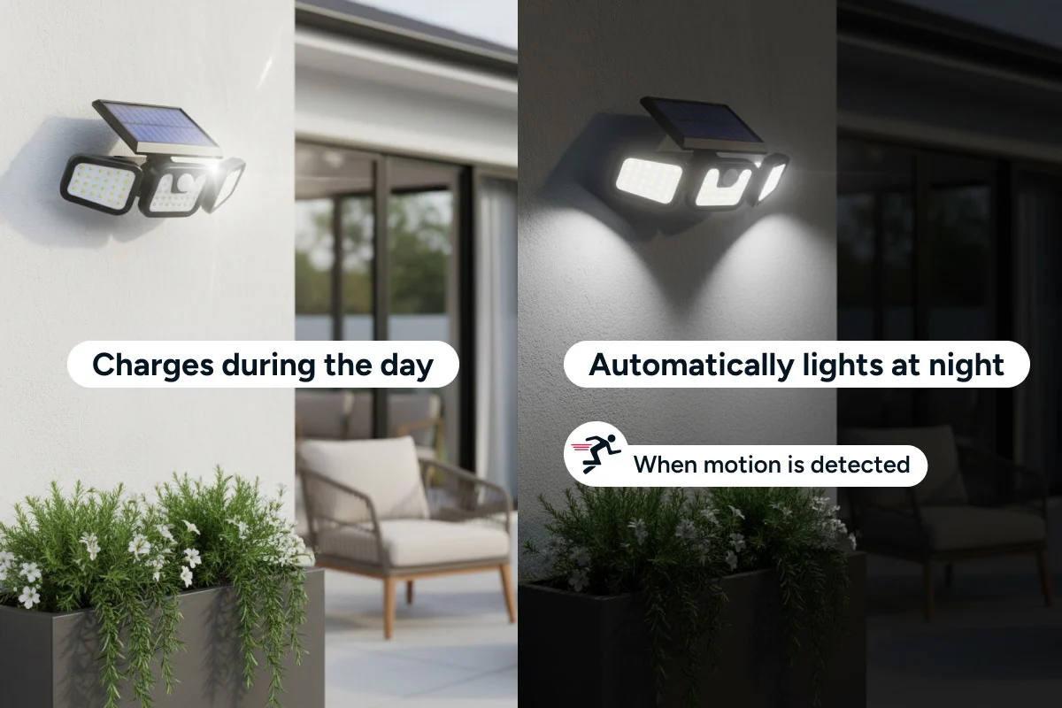 3-Headed Waterproof Solar Motion Sensor Light with 10m Detection - Image 3