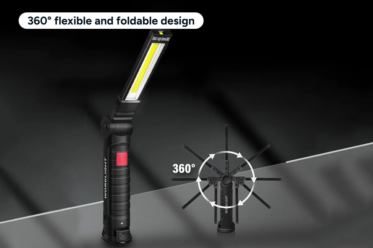 360 Foldable Rechargeable Magnetic LED Work Light 2 Pack - Image 3