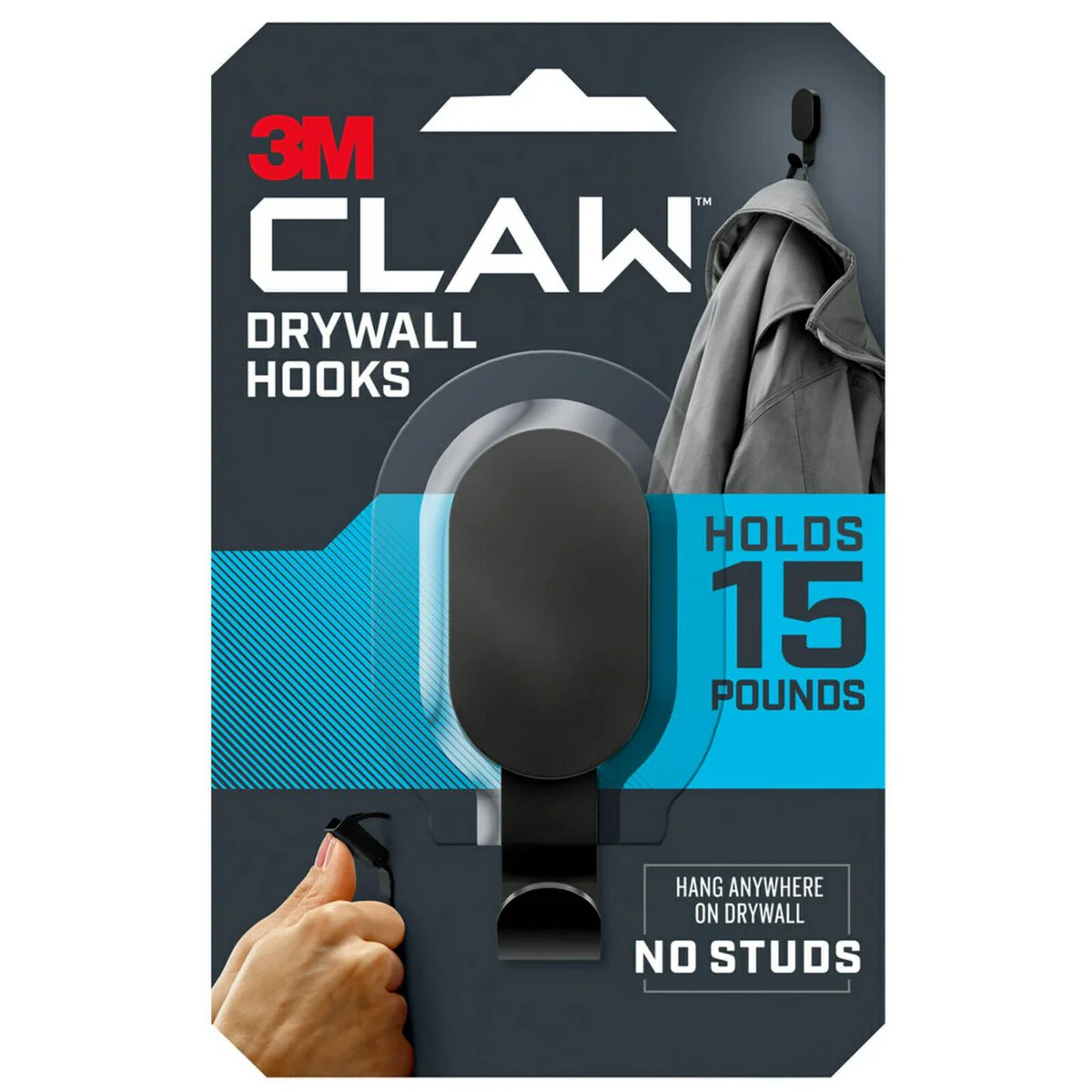 3M Black Claw Wall Hook - 7kg - 33mm x 83mm - Easy Installation