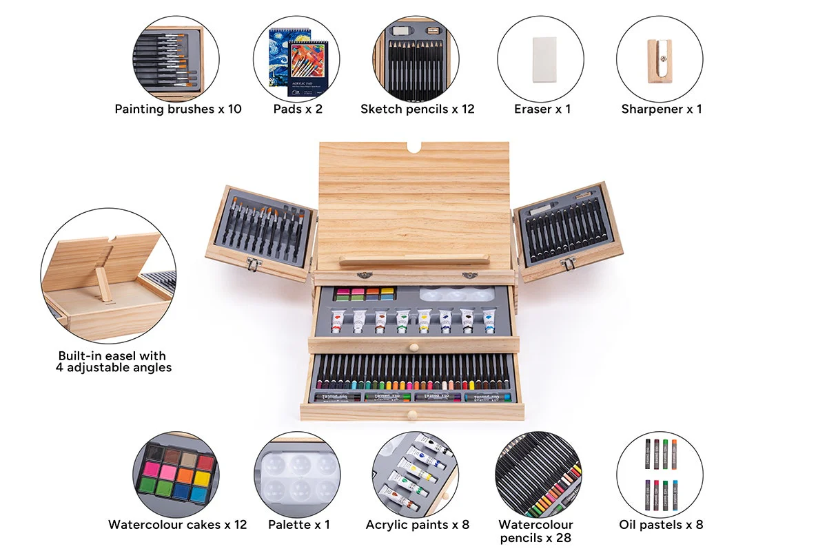 85 Piece Art Set with Built-in Wooden Easel - Image 7