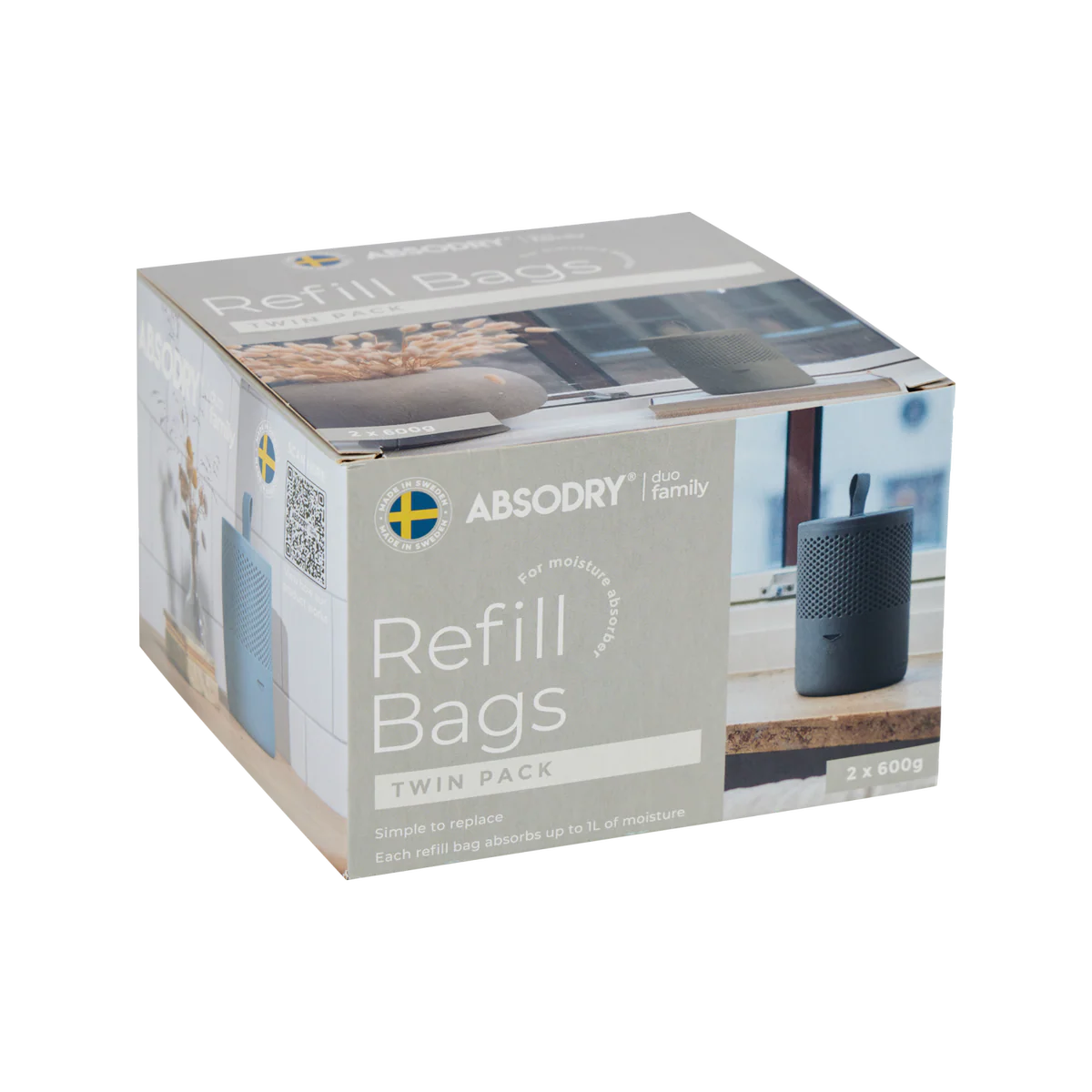 Absodry Duo Family Refills - 2 Pack 600g Calcium Chloride Crystals - Moisture Absorption - Image 3