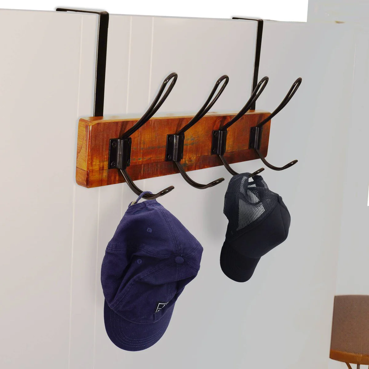 Adoored 4 Hook Rustic Over the Door Rack - 450mm - Black - Easy Installation - Image 4