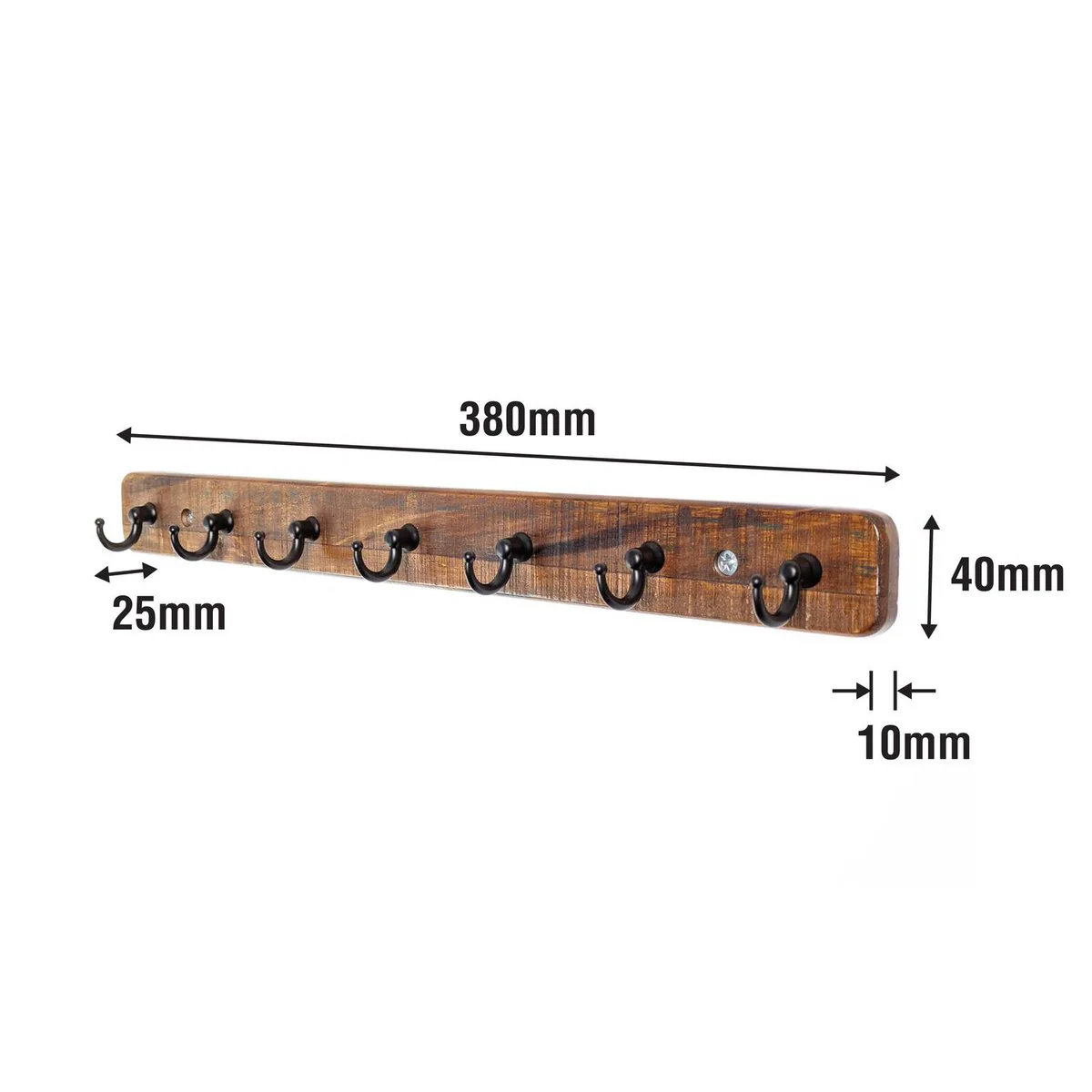 Adoored 7 Black Hook Rustic Board Key Rack - 385mm x 40mm x 10mm - Durable Organisation - Image 3