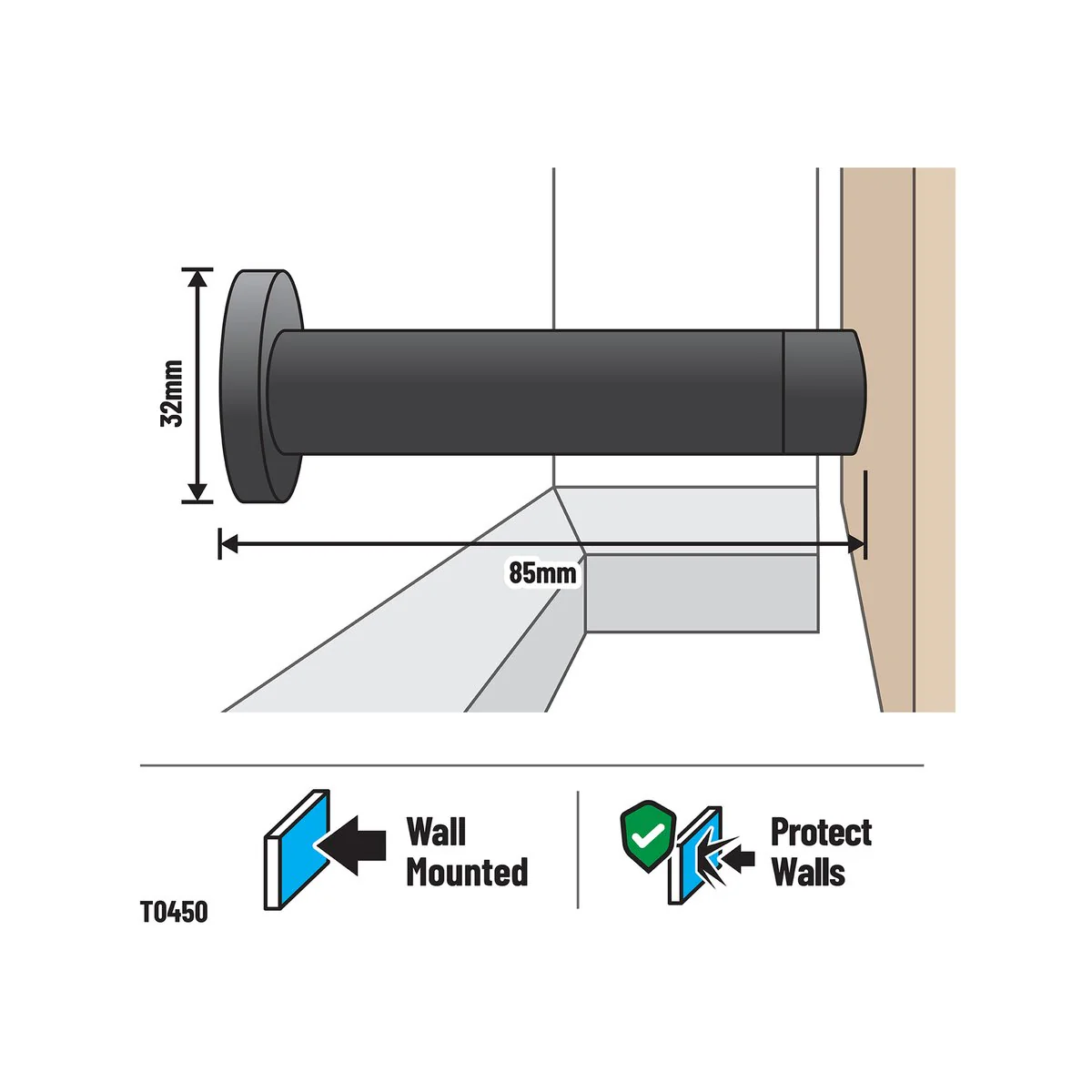 Adoored 85mm Black Monument Door Stop - 6 Pack - Wall Protection - Image 3