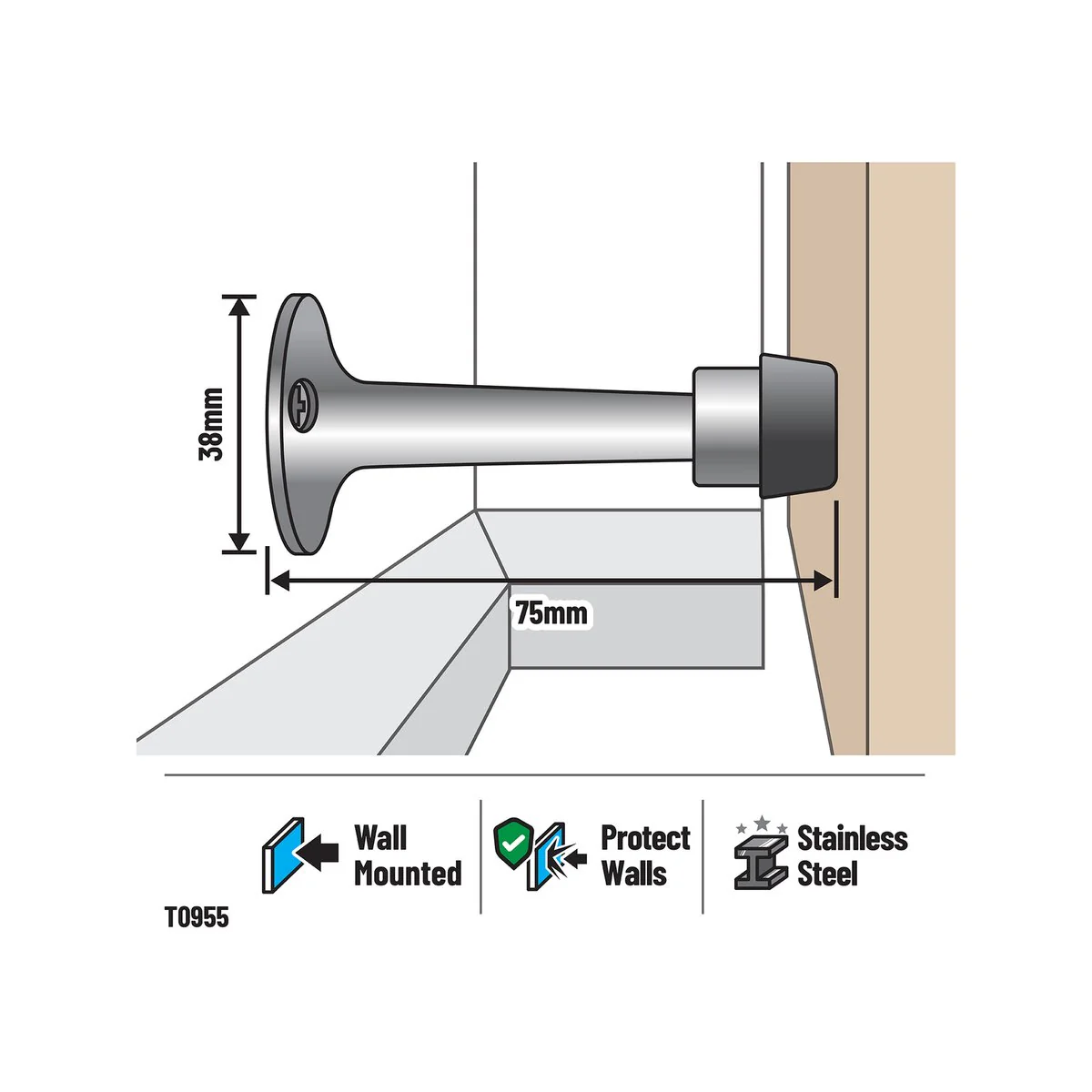 Adoored Arrow Door Stop - 75mm - Stainless Steel - Modern Design - Image 2