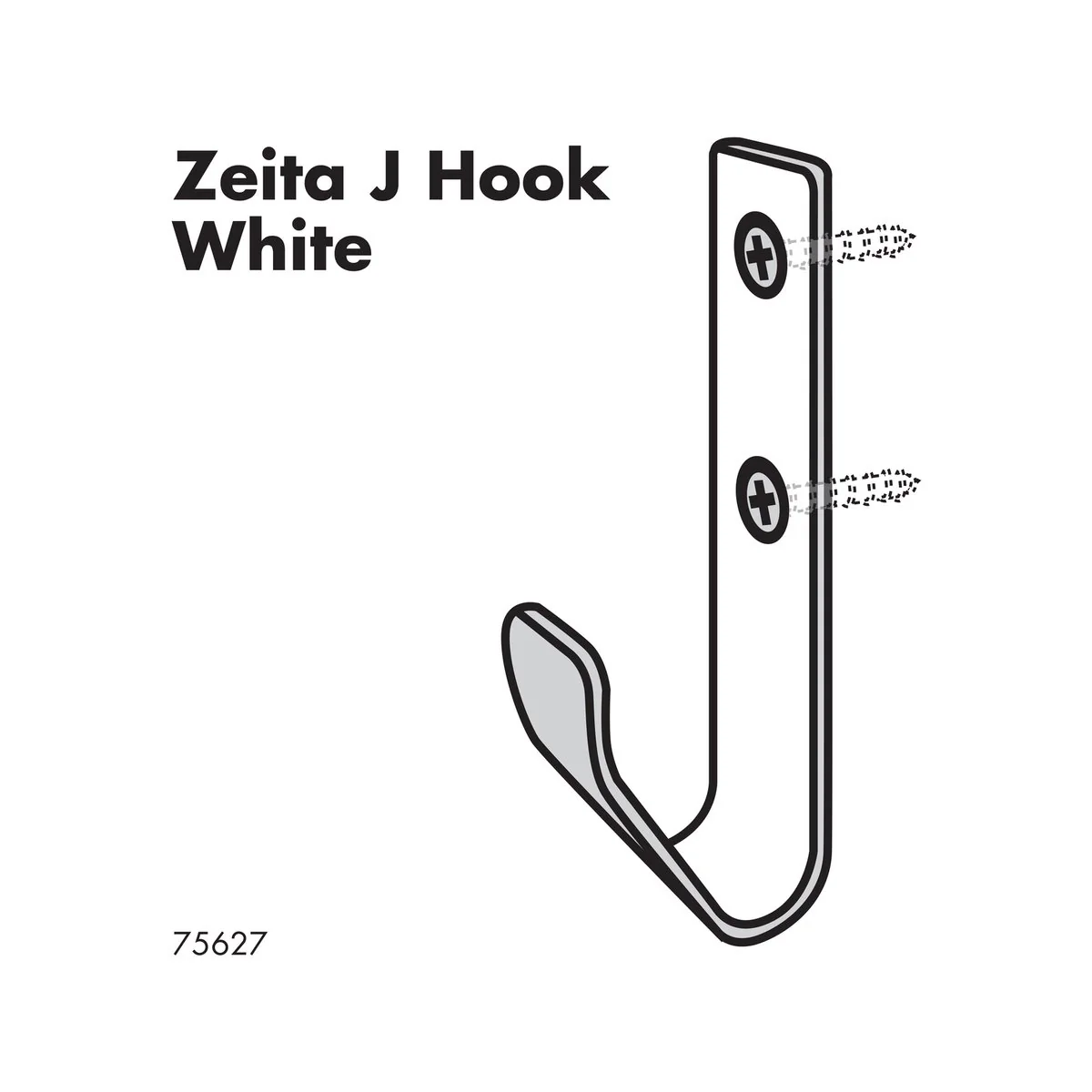 Adoored White Zieta Deco Hook - 1 Piece - 29mm x 39mm x 70mm - Zinc Plated - Image 2