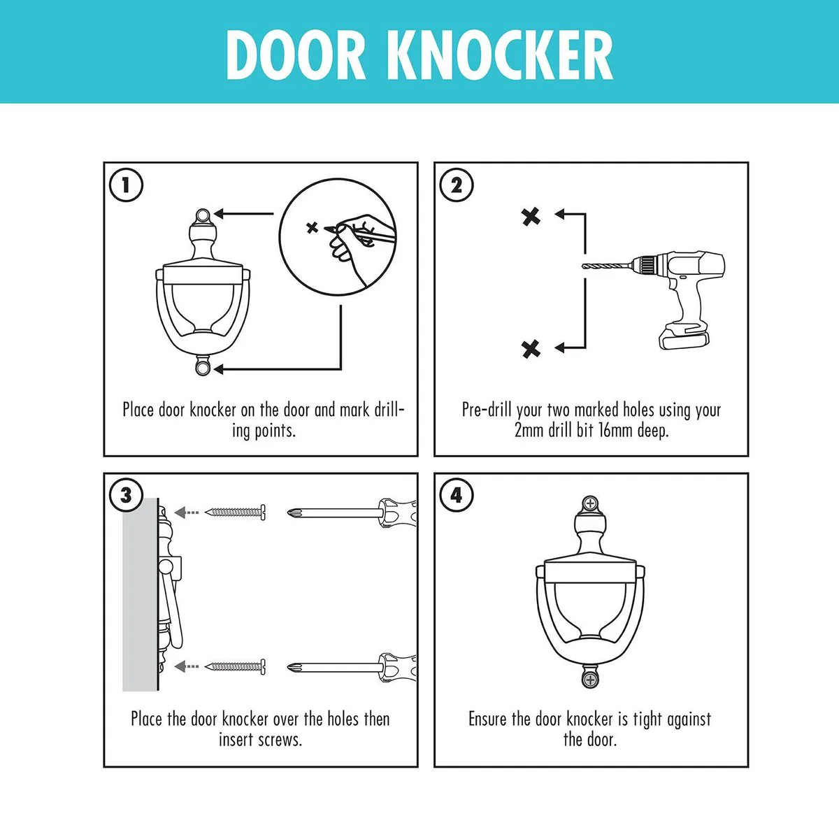 Adoored Door Knocker - 158mm - Steel - Black Finish - Image 3