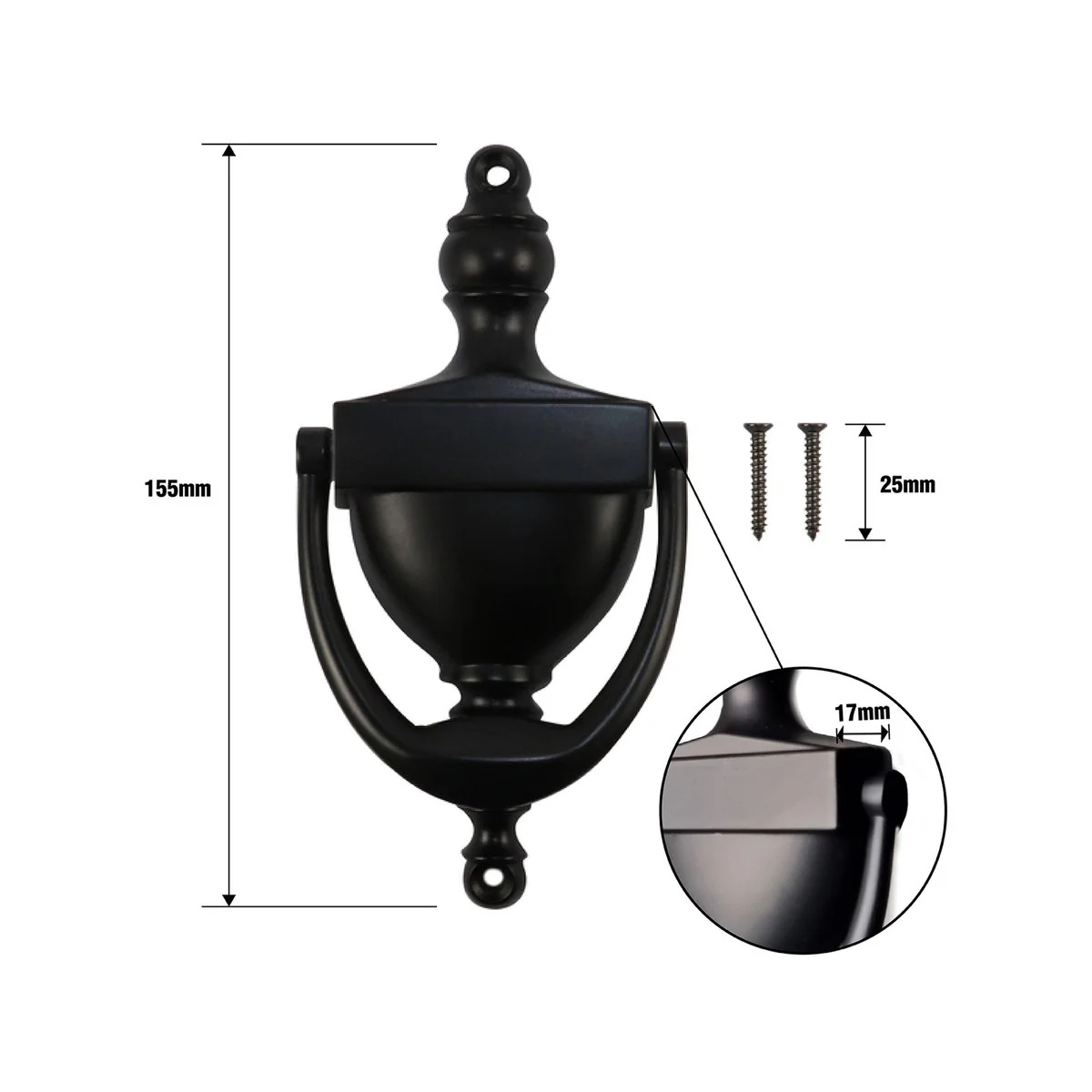 Adoored Door Knocker - 158mm - Steel - Black Finish - Image 4