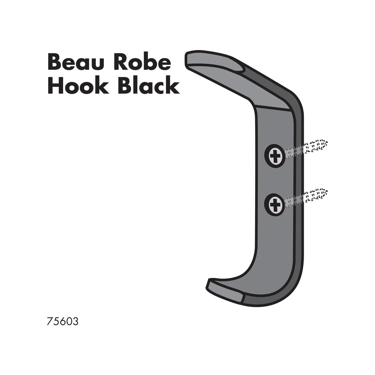 Adoored Double Black Beau Deco Hook - 2 Hooks - 24mm x 91mm x 44mm - Black - Image 2