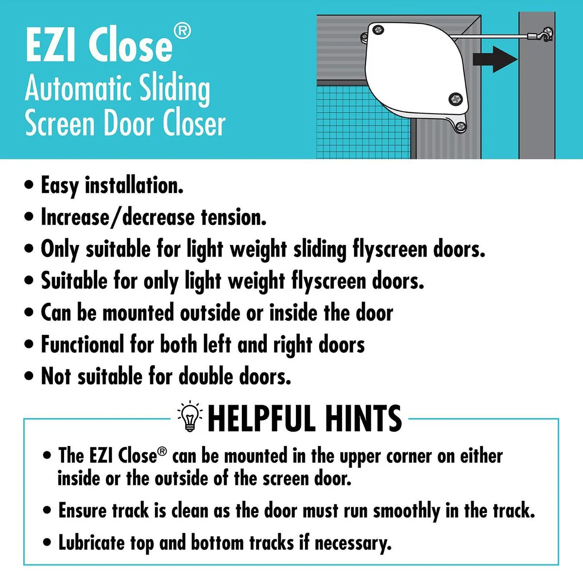 Adoored Ezi Close Screen Door Closer - 91mm - Plastic - Easy Installation - Image 3