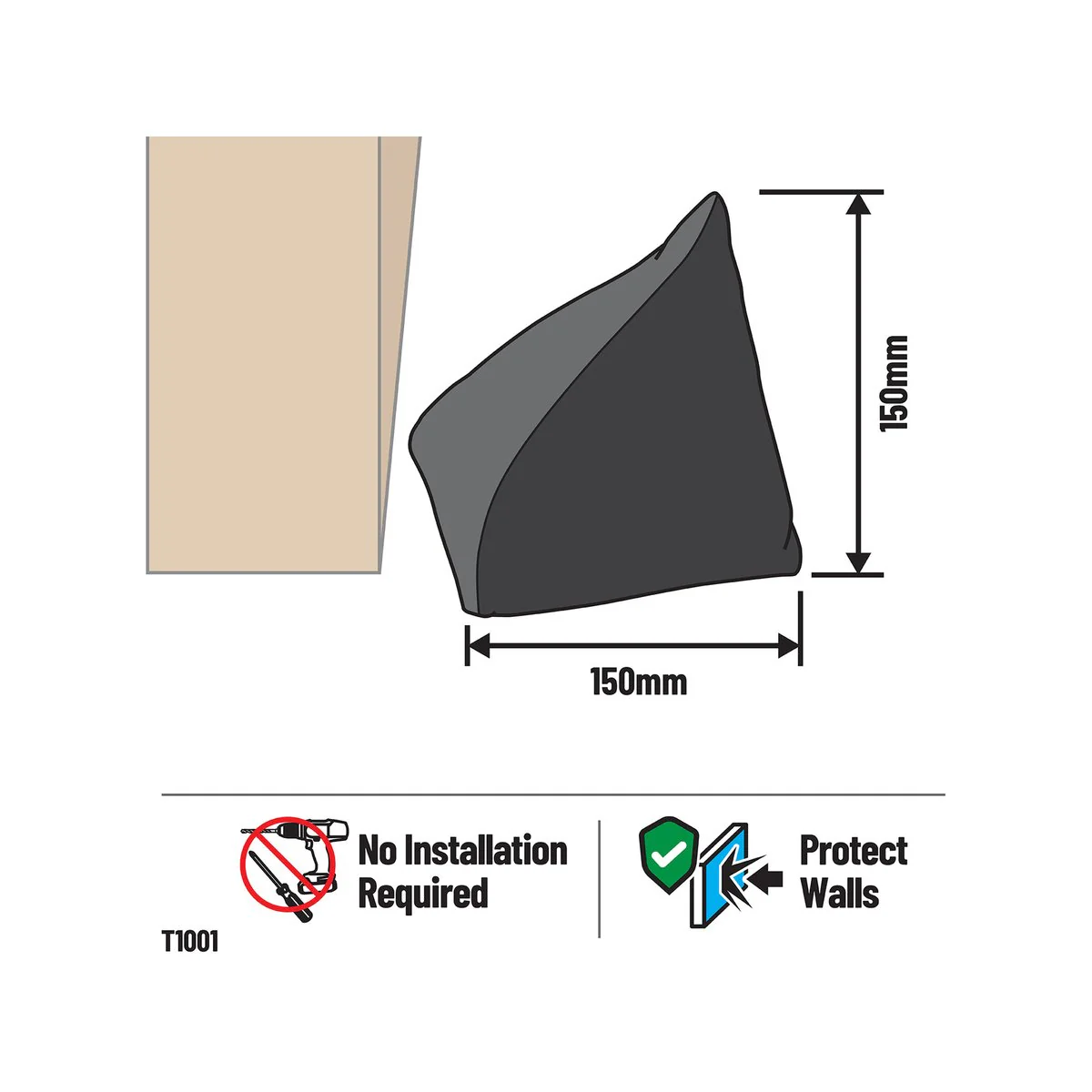 Adoored Fabric Door Stop - 150mm - Black - Decorative Design - Image 2