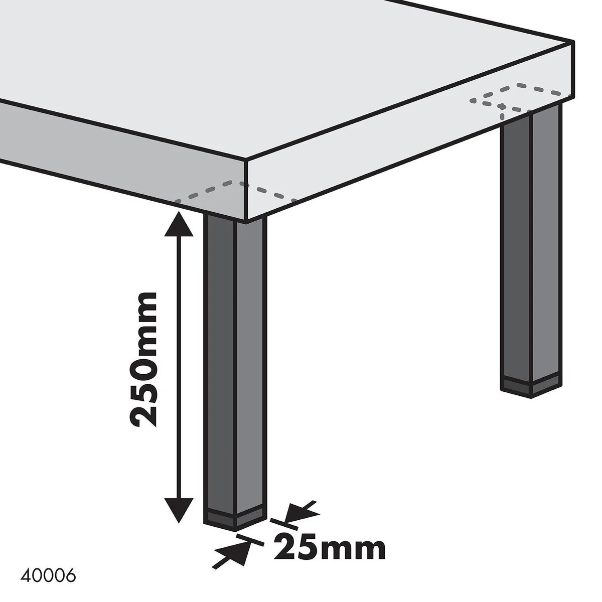 Adoored Furniture Leg - 25 x 25 x 250mm - Steel - Modern Design - Image 2