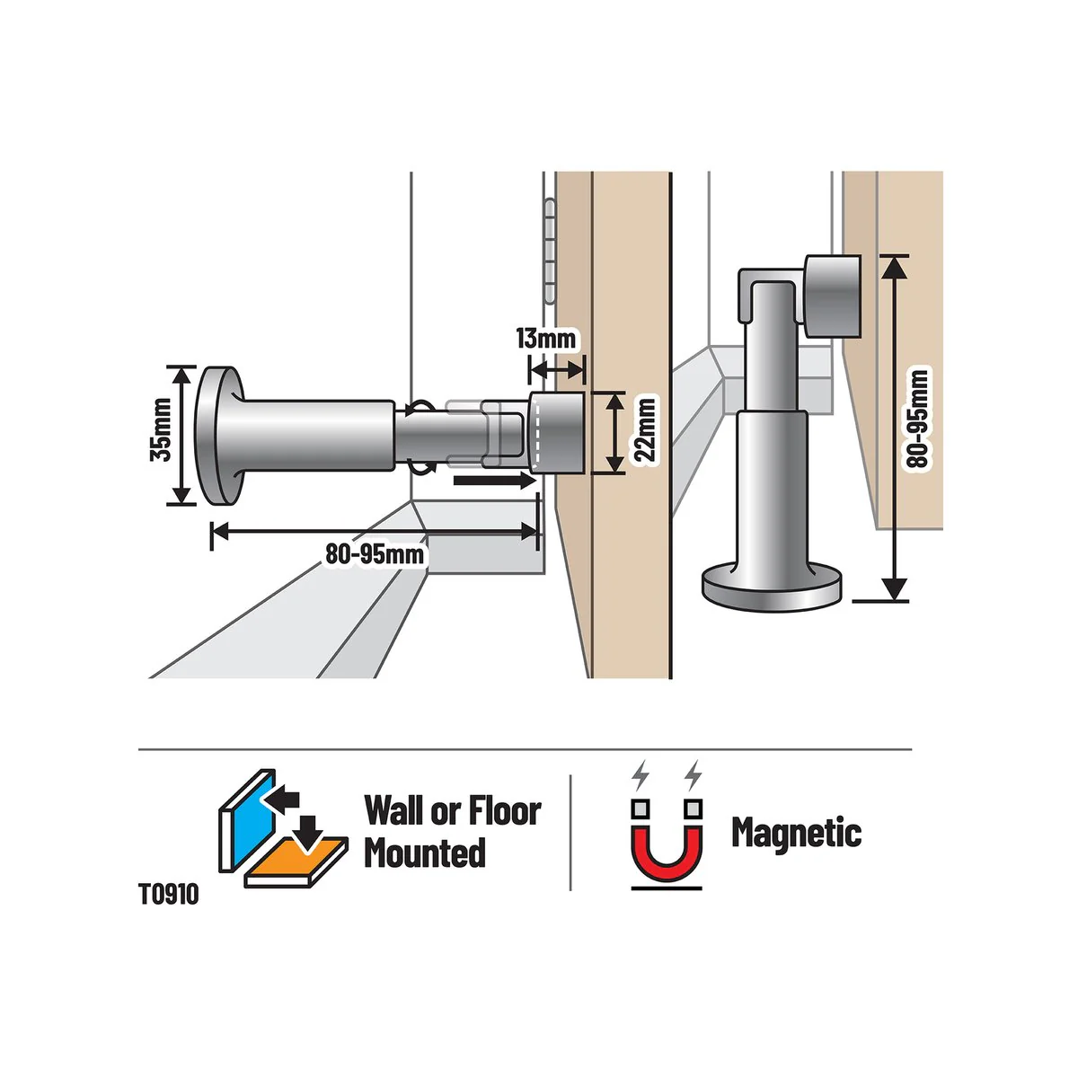 Adoored Magnetic Door Stop - 40mm - Satin Chrome - Shock Absorbing - Image 3
