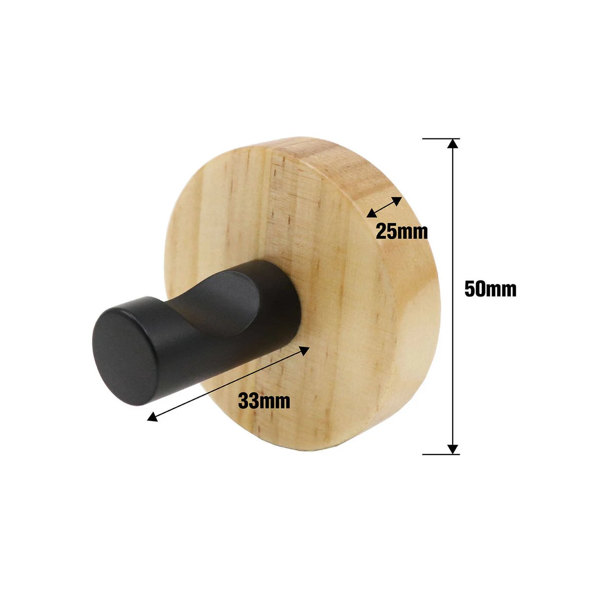 Adoored Natural Timber Robe Deco Hook - 50mm x 50mm x 45mm - Black Finish - Image 3