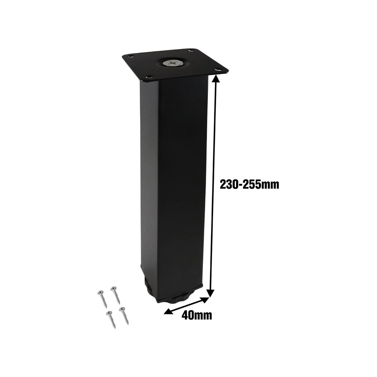 Adoored Table Leg - 40 x 40 x 230mm - Steel - Adjustable Black - Image 3