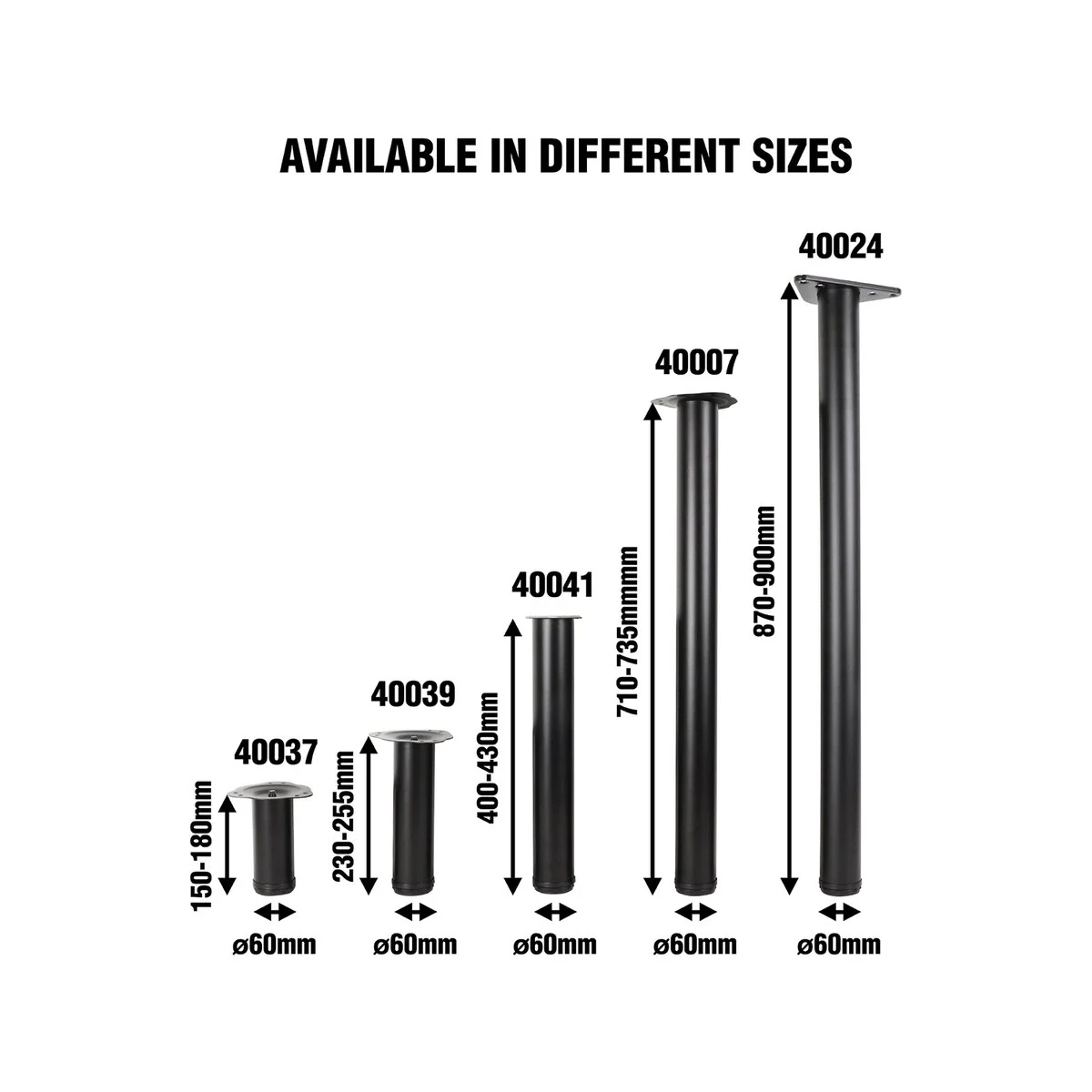 Adoored Table Leg - 60 x 230mm - Steel - Black Round Design - Image 4