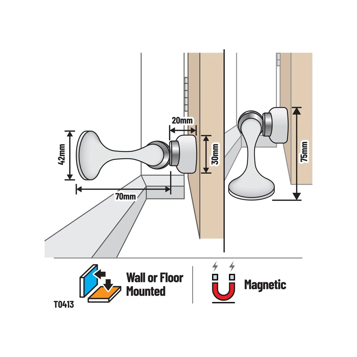Adoored Trumpet White Magnetic Door Stop - 42mm x 68mm x 42mm - Shock Absorbing - Image 2