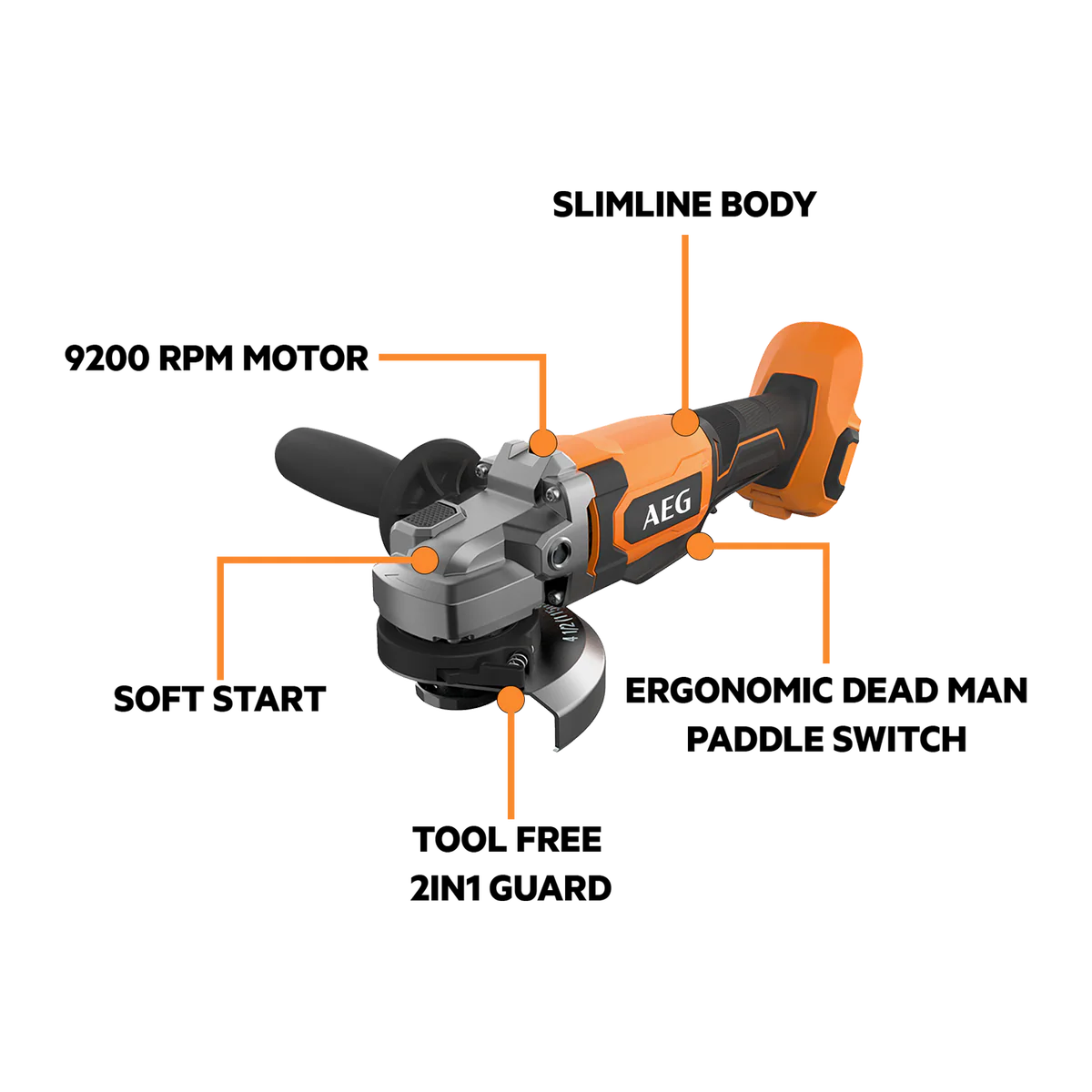 AEG 18V Angle Grinder Skin Only - 125mm - High Performance - Compact Design - Image 2