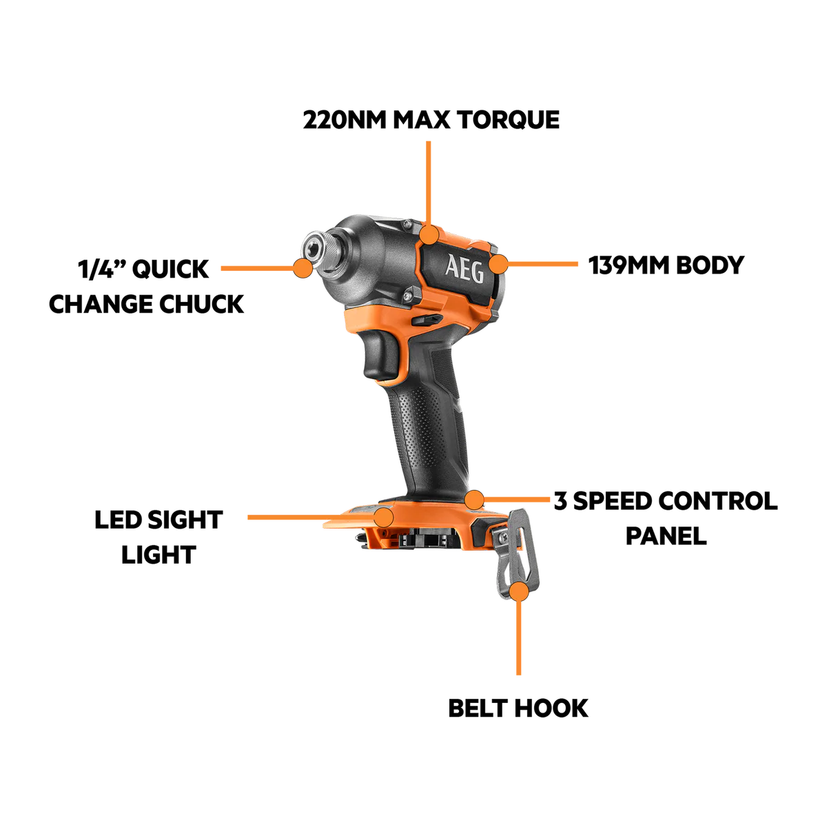 AEG 18V Brushless Impact Driver Kit - 1 x 5.0Ah Battery - 220Nm Torque - Image 2