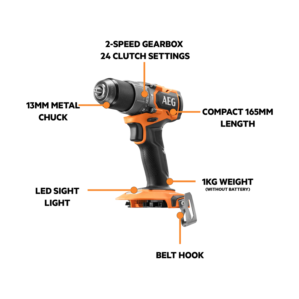 AEG 18V Brushless Sub Compact Hammer Drill Skin Only - 1kg - 164mm Length - Lightweight - Image 2