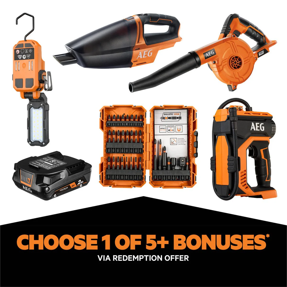 AEG 18V Fusion Brushless 5-Piece Kit - 4.0Ah - Includes Circular Saw, Impact Driver, Hammer Drill, Recip Saw, Grinder - Image 2