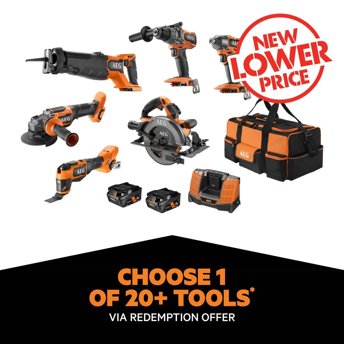 AEG 18V Fusion Brushless 6 Piece Tool Kit - 5.0Ah Batteries - Heavy Duty