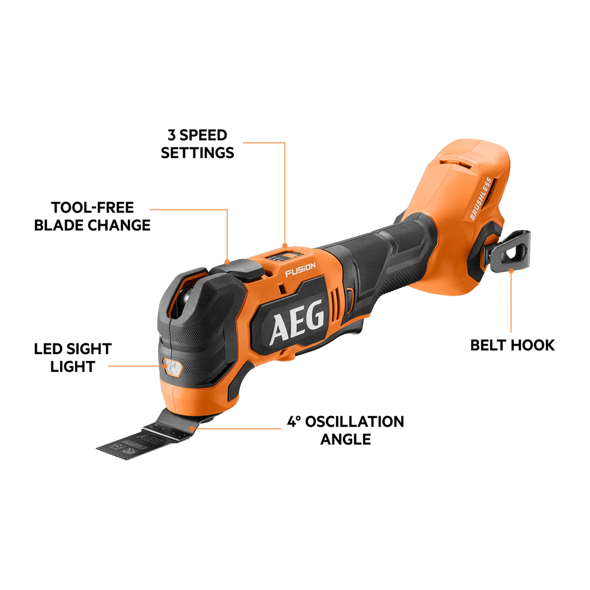 AEG 18V Fusion Multi Function Tool Kit - 4Ah Battery - 158mm x 147mm x 368mm - Image 2