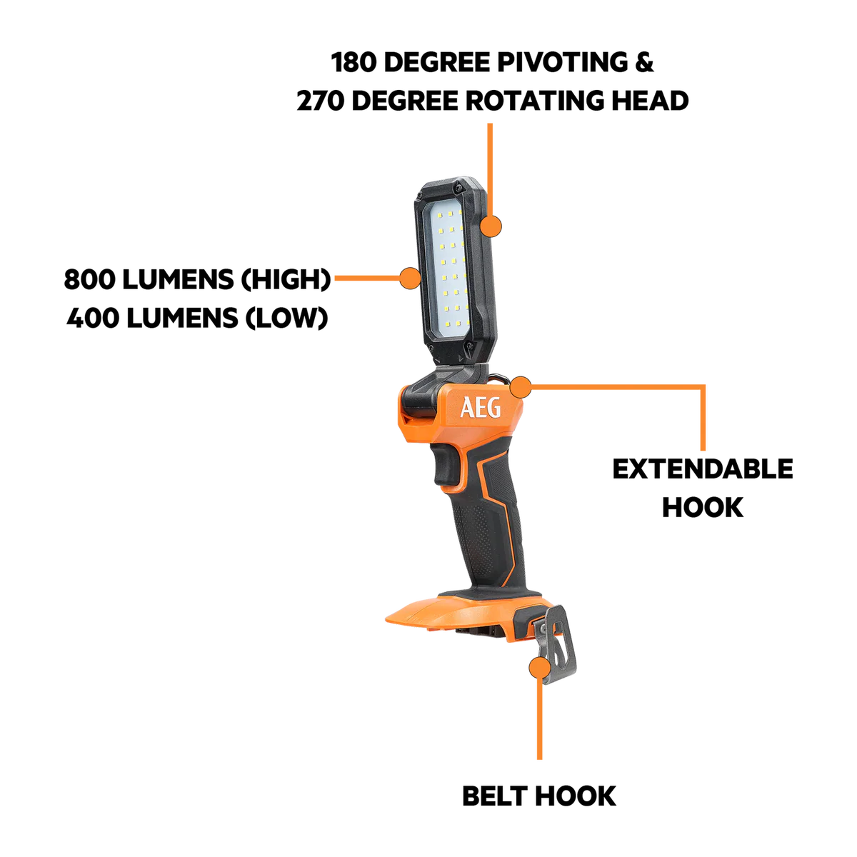 AEG 18V LED Stick Light - 165mm - Tool Only - 800 Lumens - Image 2