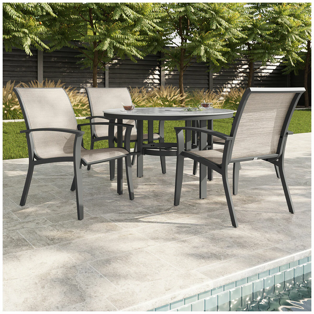 Agio Clearfield 5-Piece Sling Dining Set Black Weather-Resistant Stone Top - Image 12