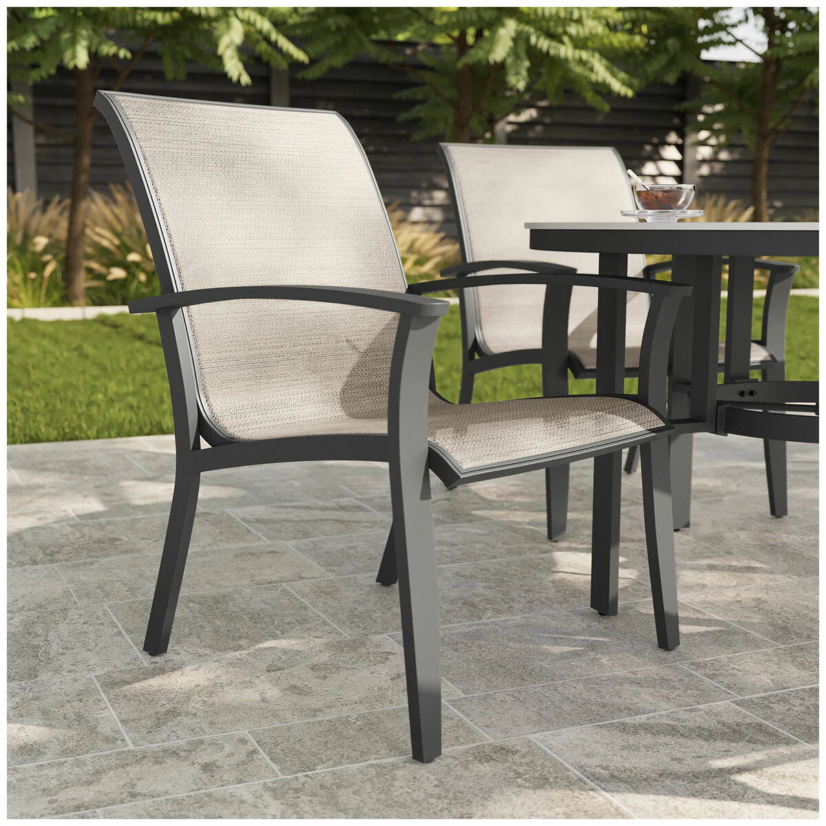 Agio Clearfield 5-Piece Sling Dining Set Black Weather-Resistant Stone Top - Image 13