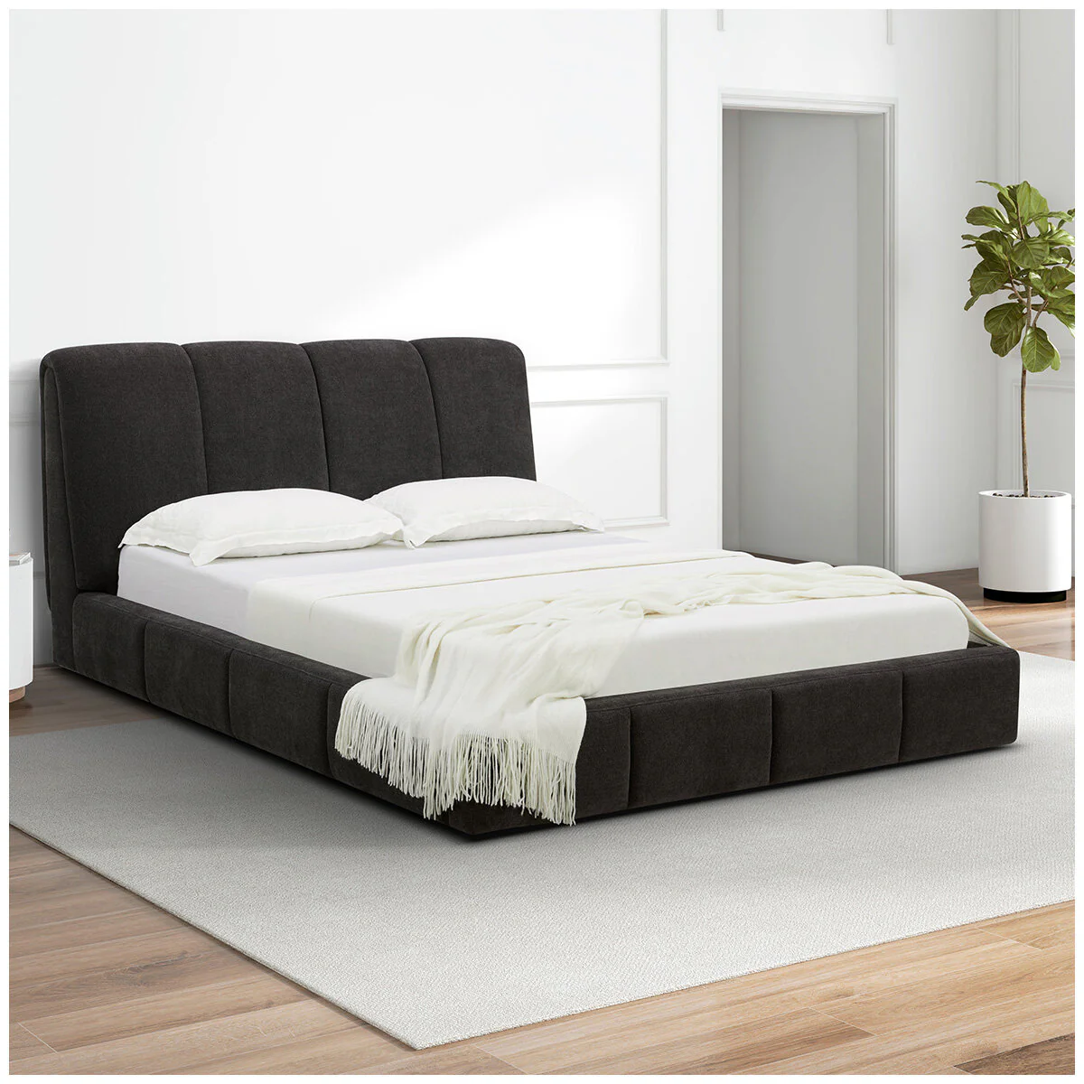 Aiden & Ivy Upholstered Queen Bed Elite Charcoal Fabric Heavy Duty