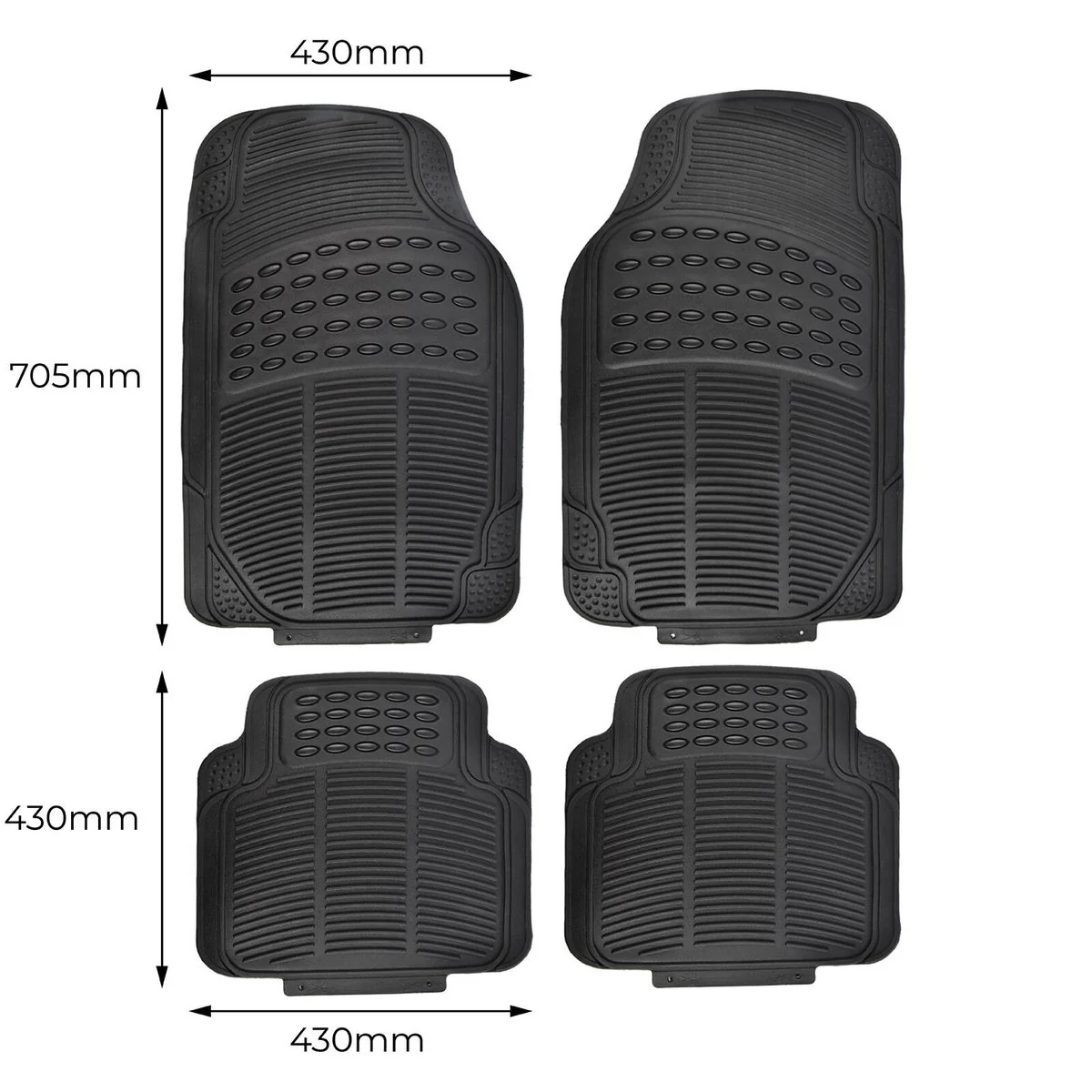 All Set Black PVC Car Floor Mat 4 Piece - Universal Fit - Heavy-Duty Protection - 430mm x 705mm - Image 3