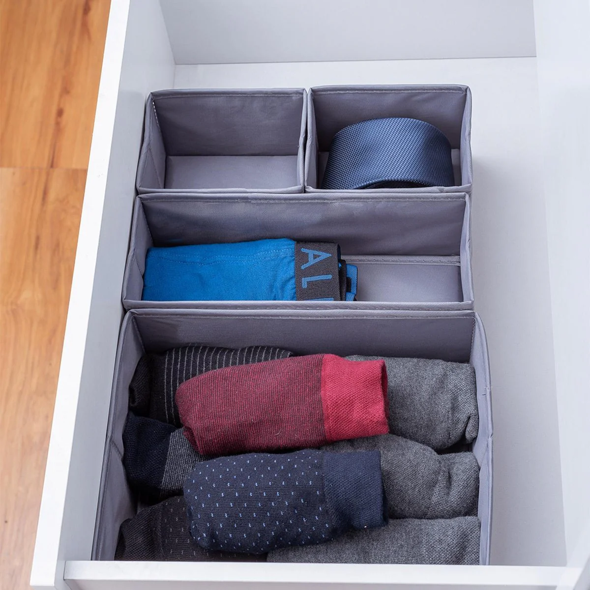 All Set Drawer Organiser - Set Of 4 - Polyester - Grey Storage Boxes - Image 2