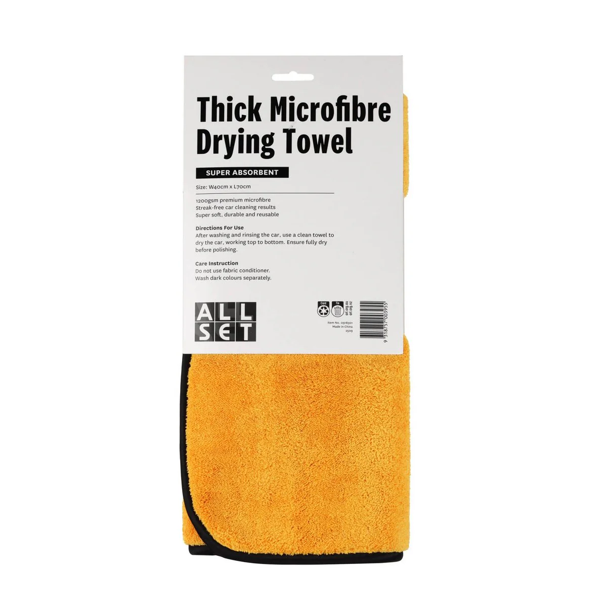 All Set Microfiber Drying Towel - 70 x 40cm - Orange - 1200gsm Absorbent - Image 3