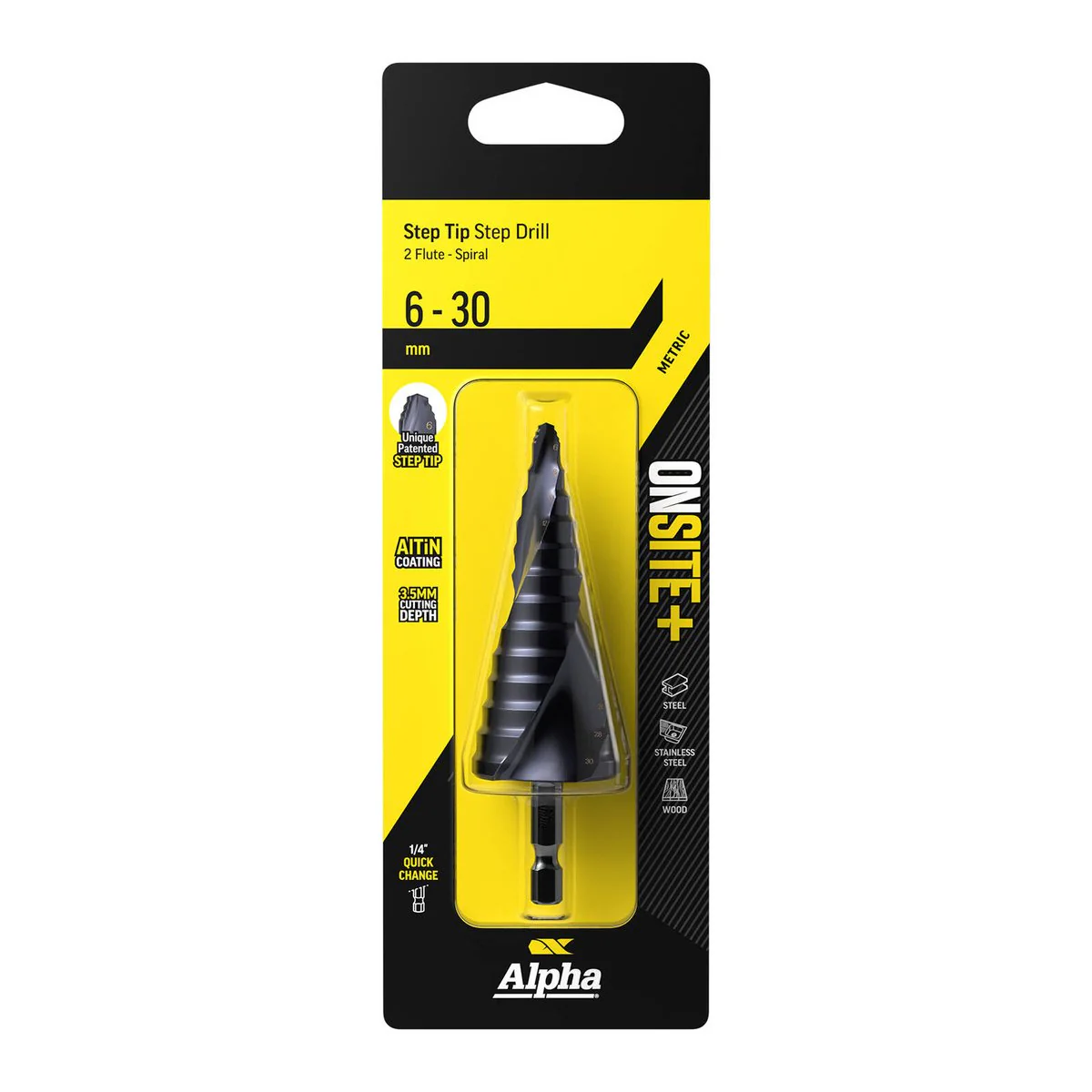 Alpha Onsite 6 Step Drill - 30mm - Dual Cutting Edges - AlTiN Coated