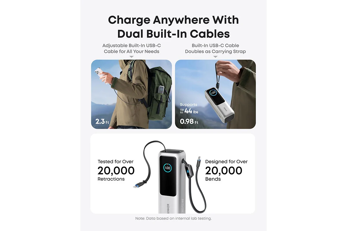 Anker 25K 165W Power Bank with Retractable Cables - Silver - Image 3