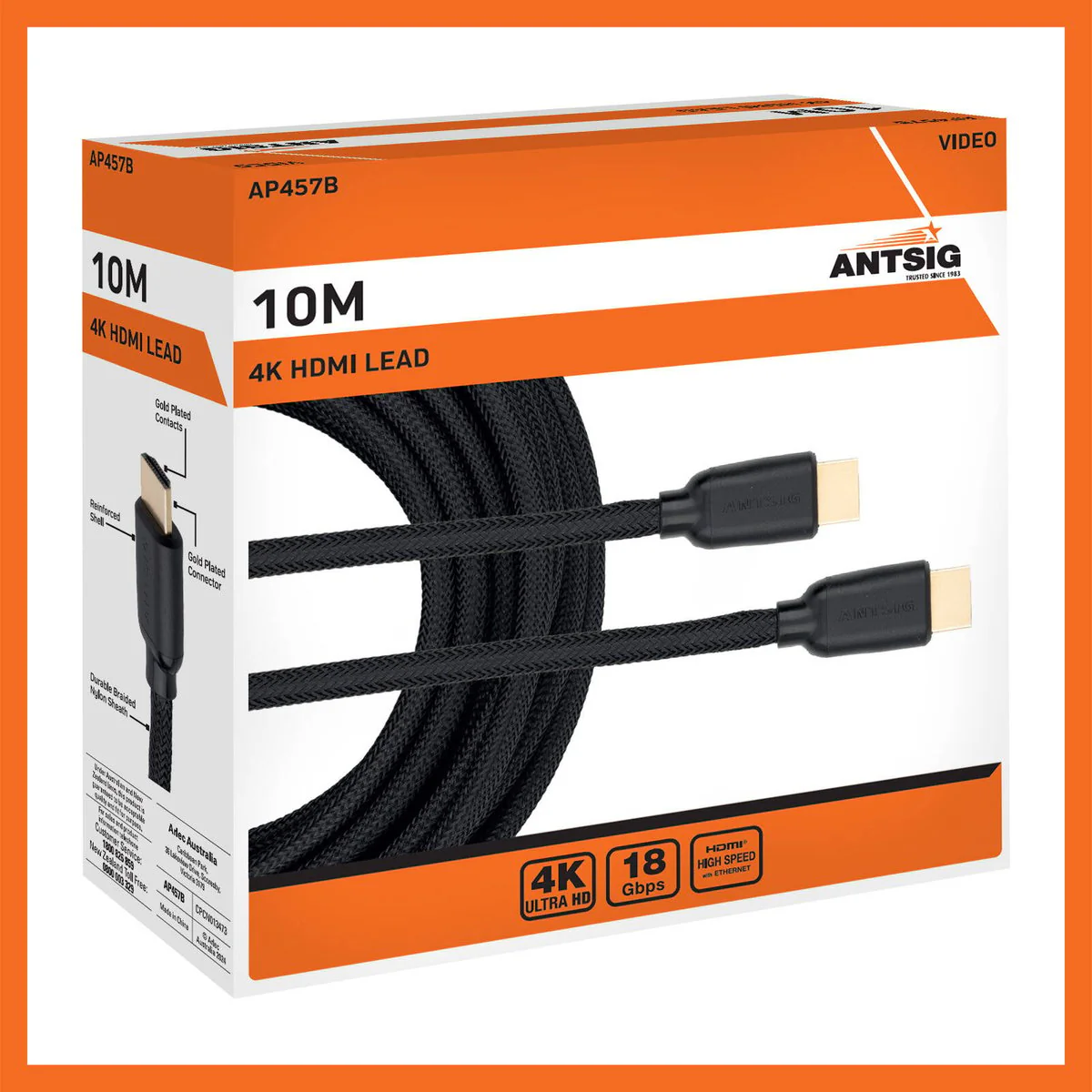 Antsig 10m HDMI Braided Cable - 4K 60Hz - Durable - Gold Plated - Image 3