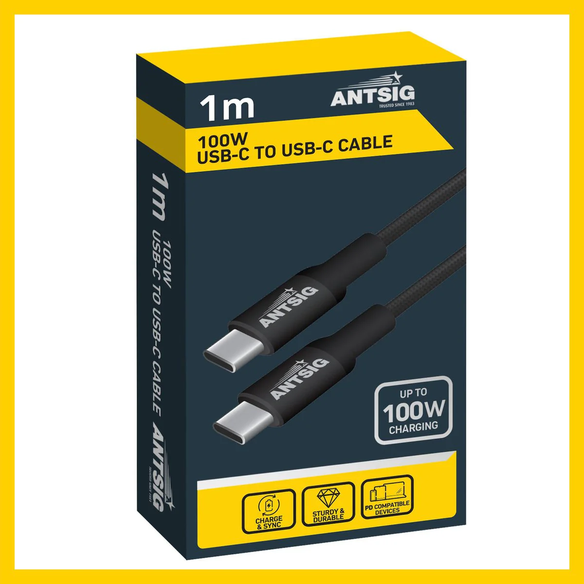 Antsig 1m 100W USB-C to USB-C Cable - Durable - Black - Fast Charging - Image 3