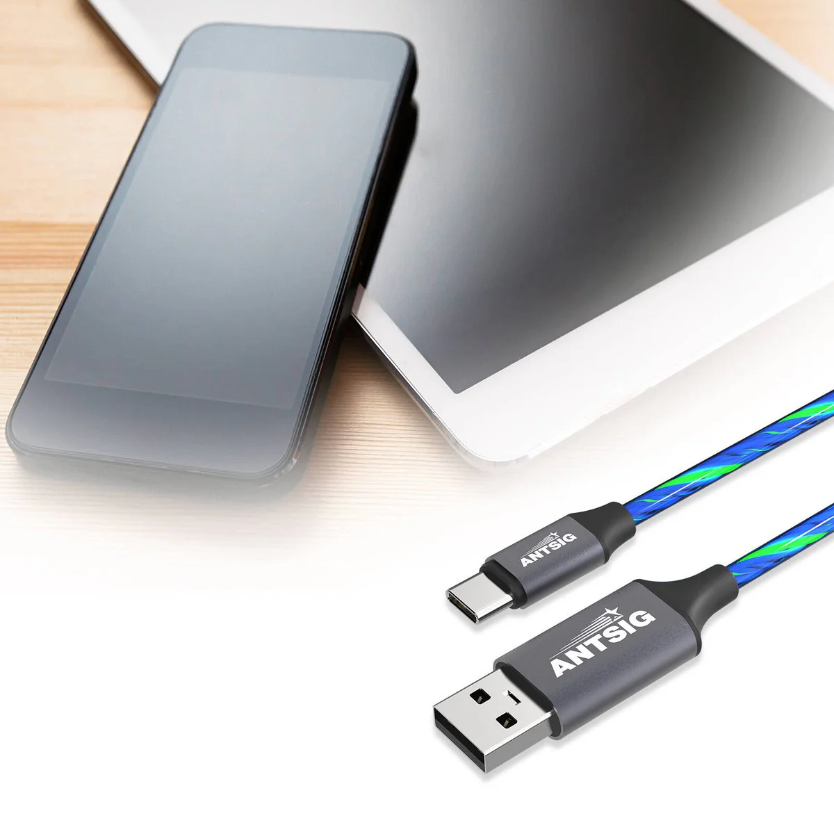 Antsig 1m USB A to USB C Light Cable - Flowing Light Effect - 1 Meter - Image 3