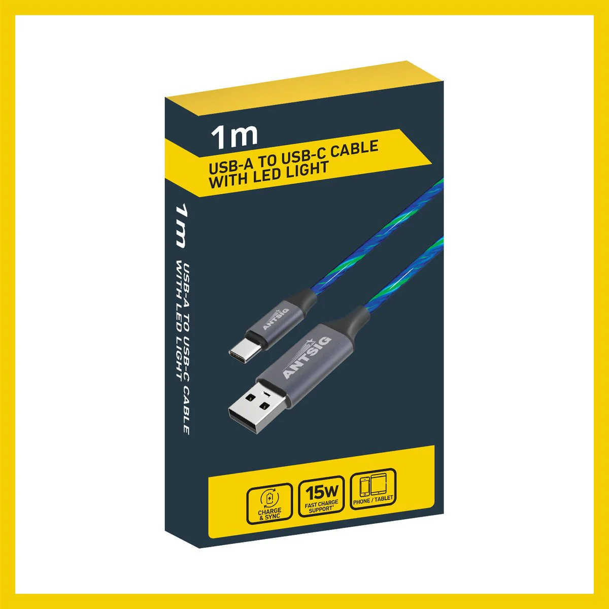 Antsig 1m USB A to USB C Light Cable - Flowing Light Effect - 1 Meter - Image 4