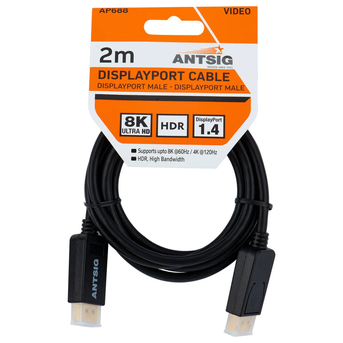 Antsig 2m Displayport Male to Male Cable - 8K Video Resolution - Secure Connection - Image 3