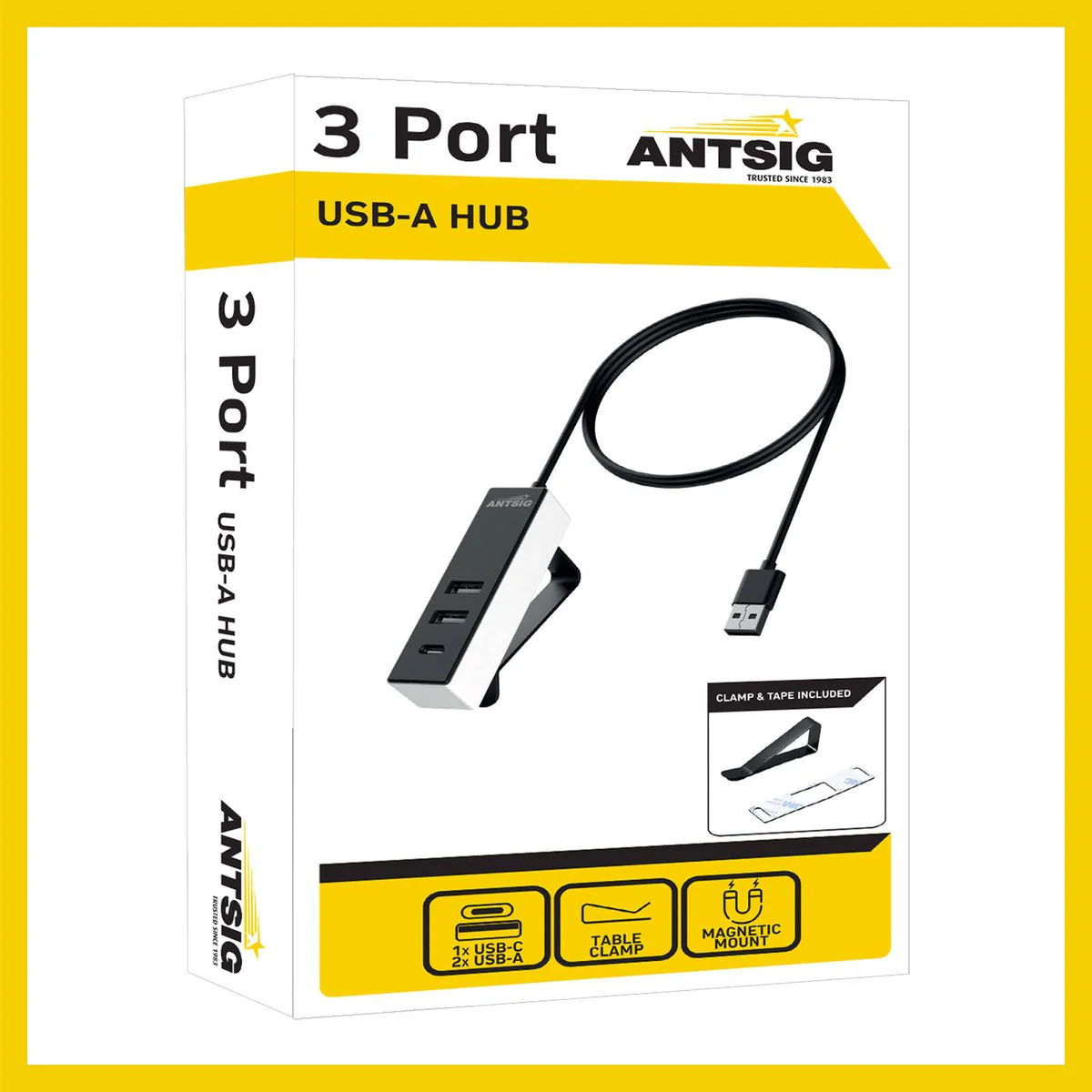 Antsig 3 Port USB Hub - 2x USB-A & 1x USB-C - 1.5m Cable - Black/White - Image 3