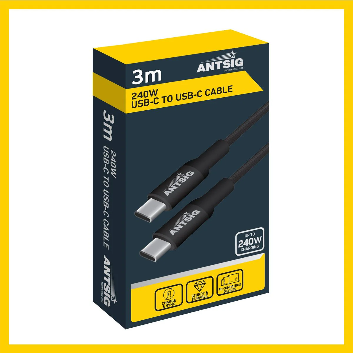 Antsig 3m 240W USB C to USB C Cable - Durable Charging & Data Transfer - Image 3