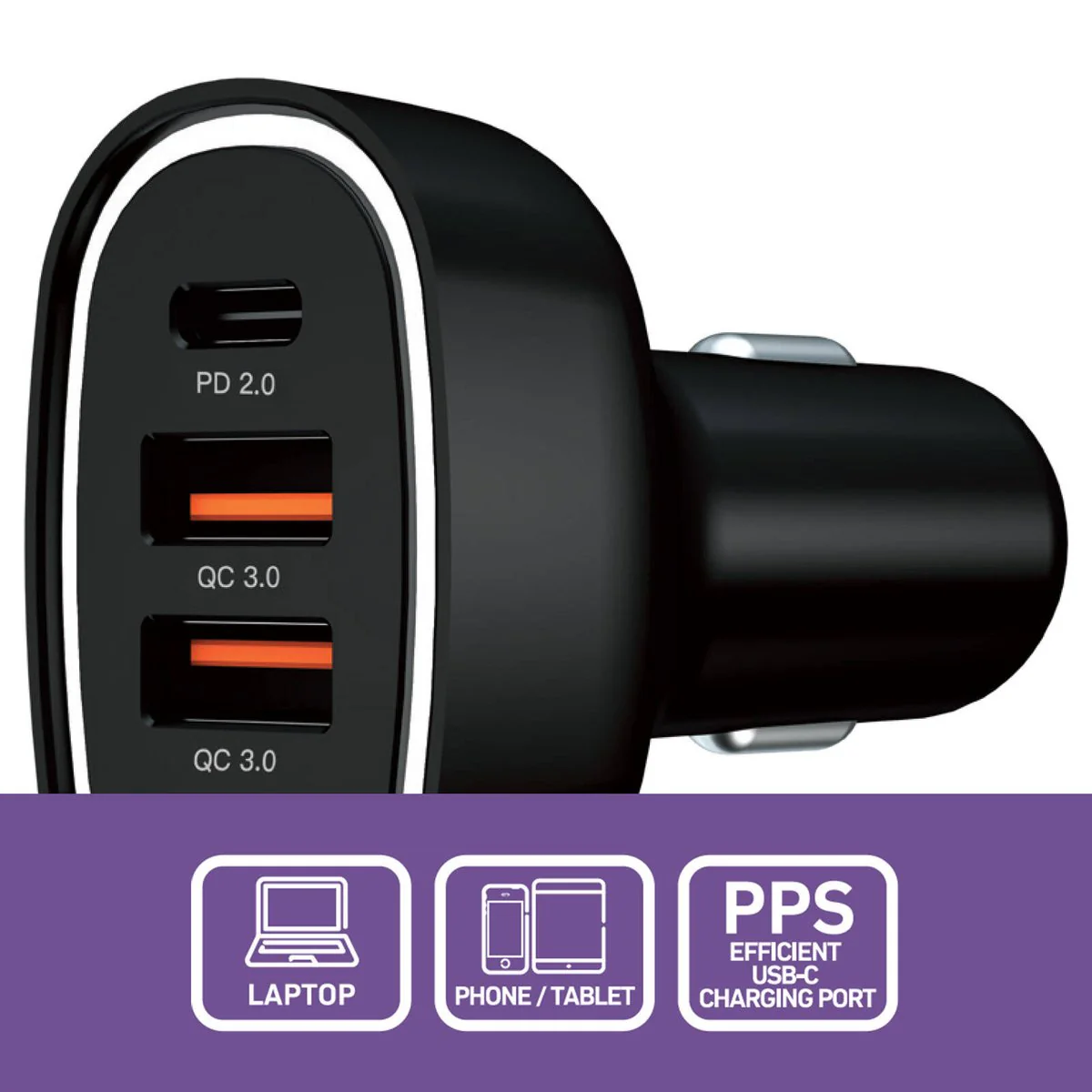 Antsig 80W Multi Port USB Car Charger - 4 Devices - Compact - Black - Image 3