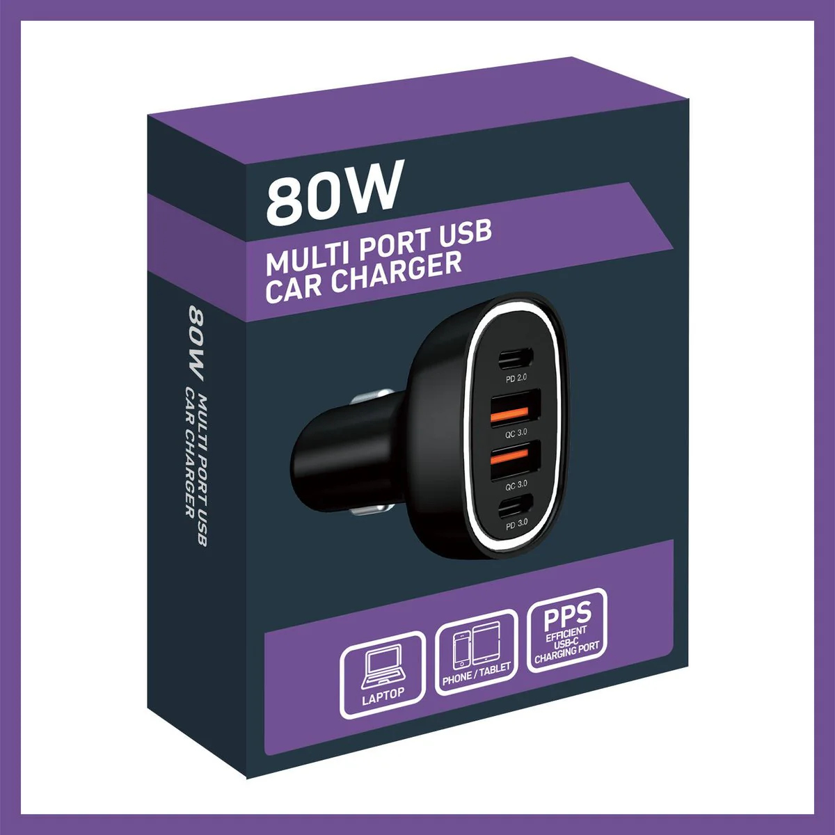 Antsig 80W Multi Port USB Car Charger - 4 Devices - Compact - Black - Image 4