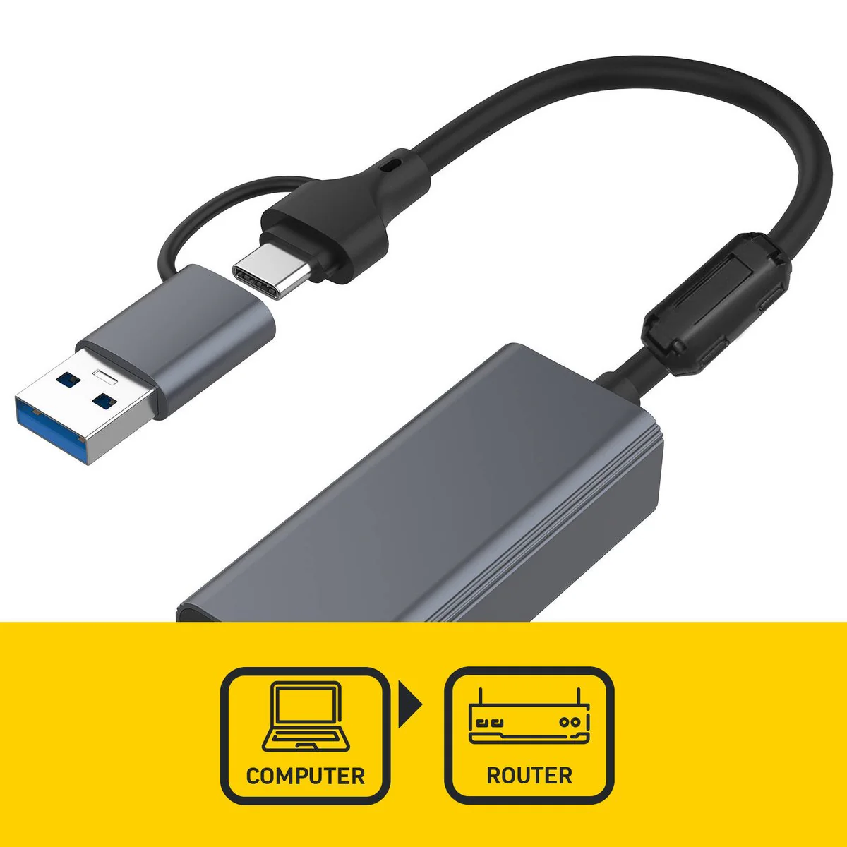 Antsig USB C USB A to Ethernet Adapter - Compact - Grey - Reliable Wired Connectivity - Image 2
