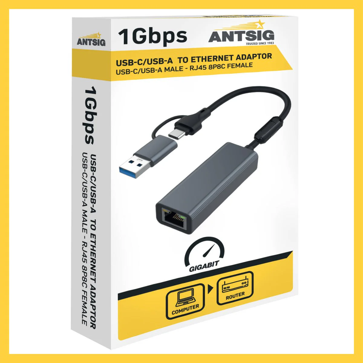 Antsig USB C USB A to Ethernet Adapter - Compact - Grey - Reliable Wired Connectivity - Image 3