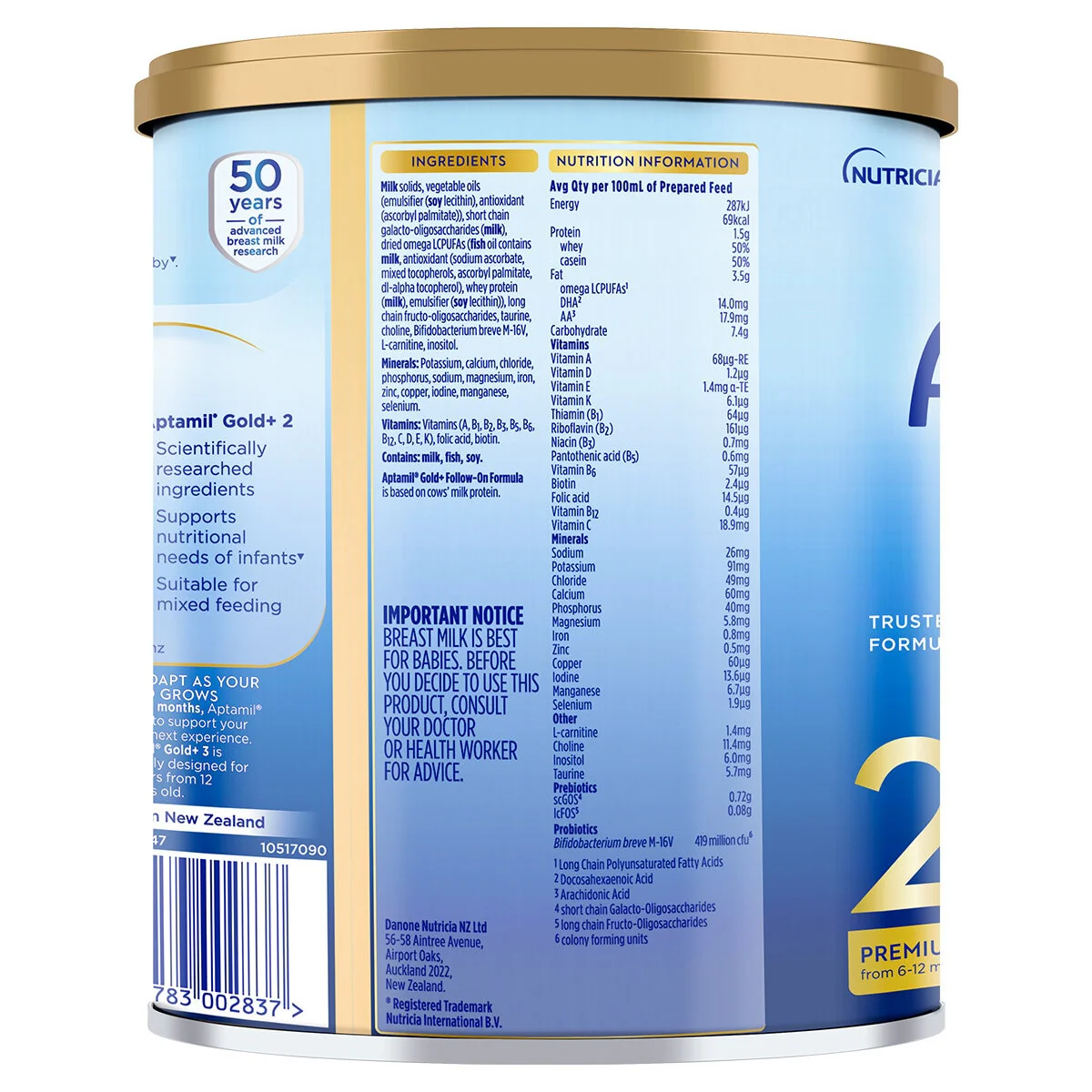 Aptamil Gold+ Stage 2 Infant Formula 6-12 Months 3 x 900g - Image 3